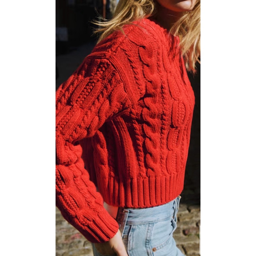 Sezane Red Cable Knit Sweater - Picture 5 of 10